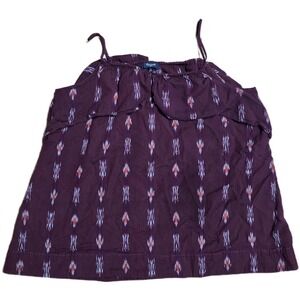 Madewell Ikat Print Cami Blouse Women's Size M Burgundy Ruffle Tiered